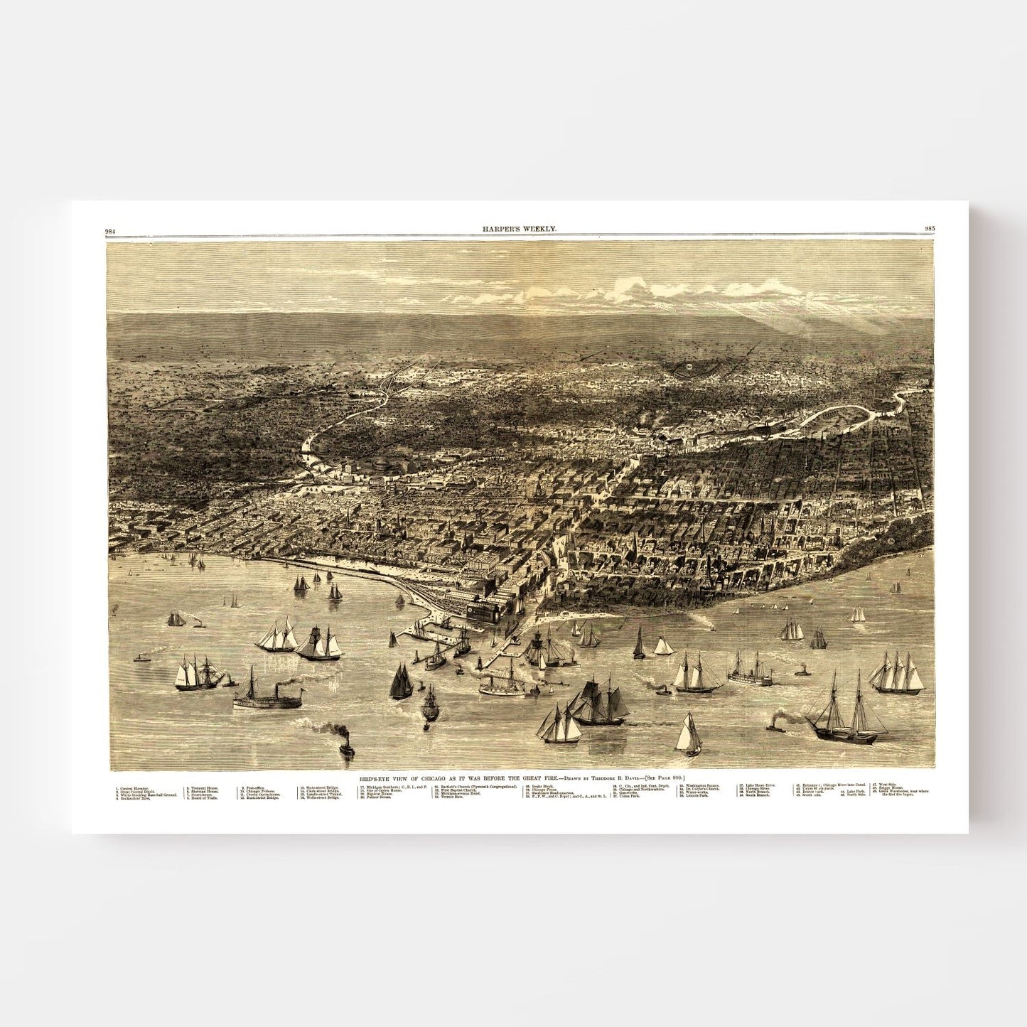 Vintage Map of Chicago, Illinois, 1871