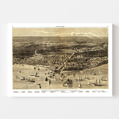 Vintage Map of Chicago, Illinois, 1871