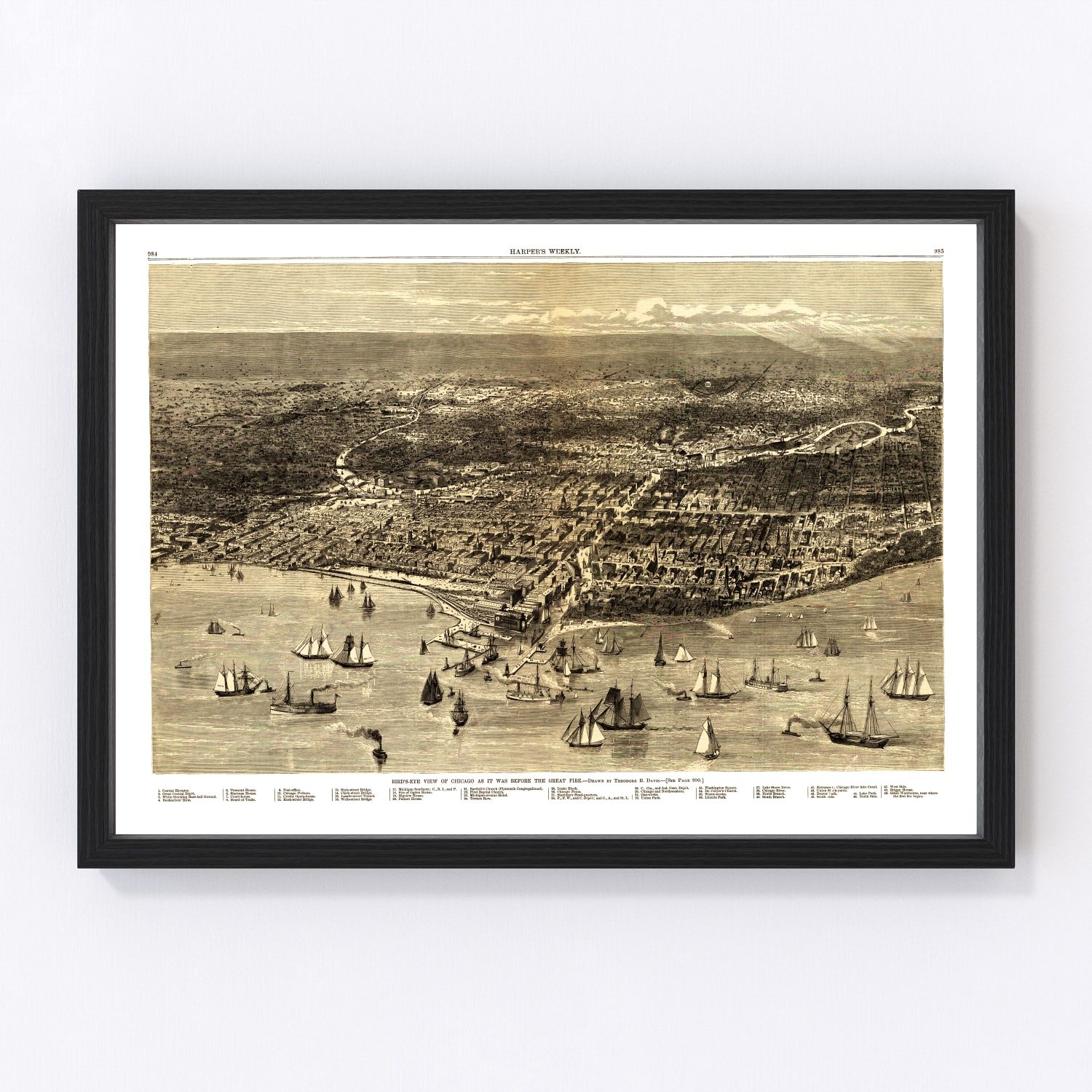Vintage map of Chicago, Illinois, 1871, digitally restored
