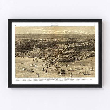 Vintage map of Chicago, Illinois, 1871, digitally restored