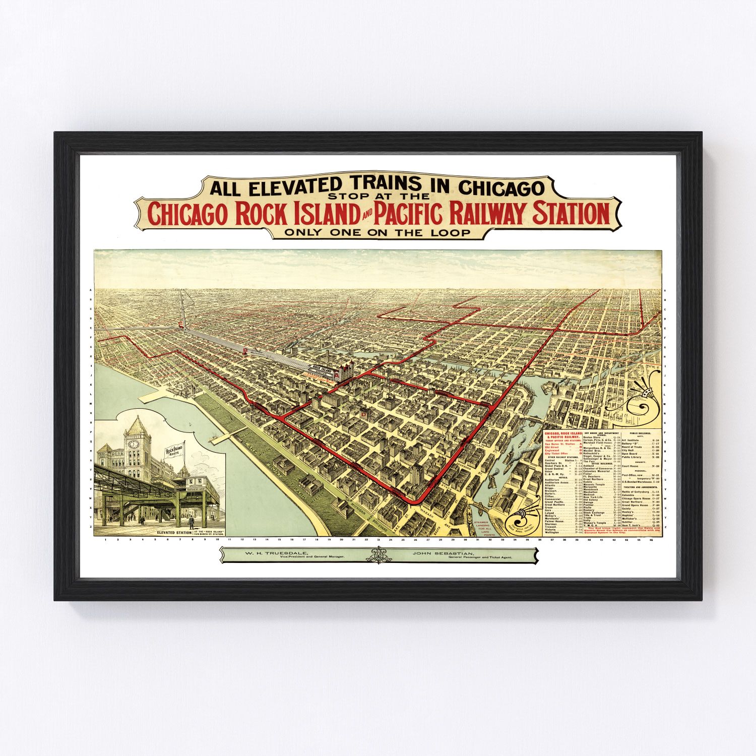Vintage restored map of Chicago, Illinois, 1897, Cook County Victorian era