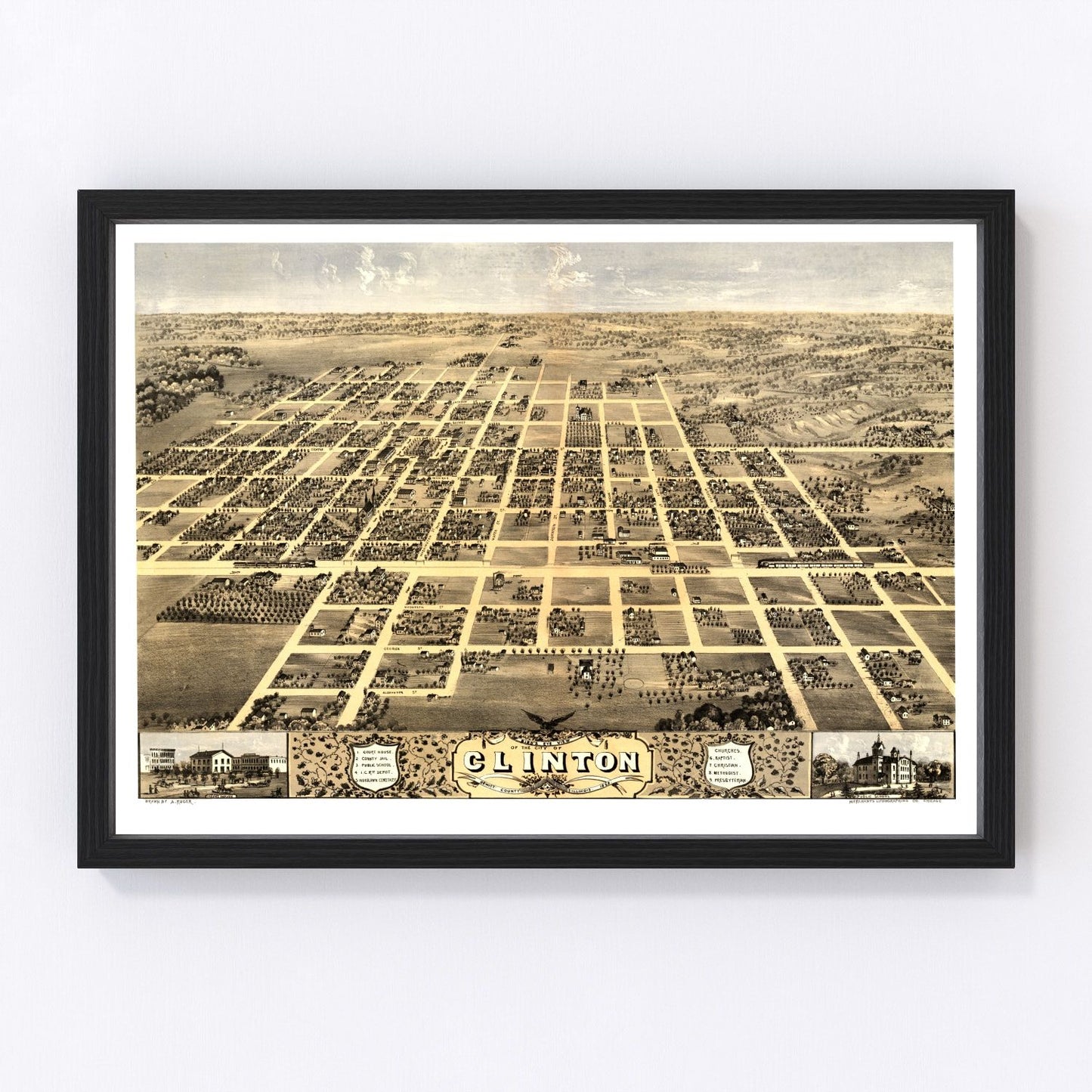 vintage map of Clinton, Illinois, 1869