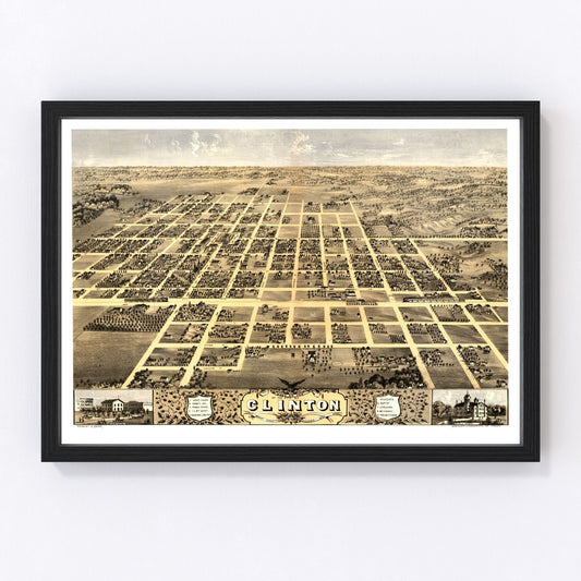 vintage map of Clinton, Illinois, 1869