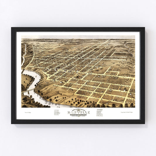 Vintage map of Danville, Illinois, 1869