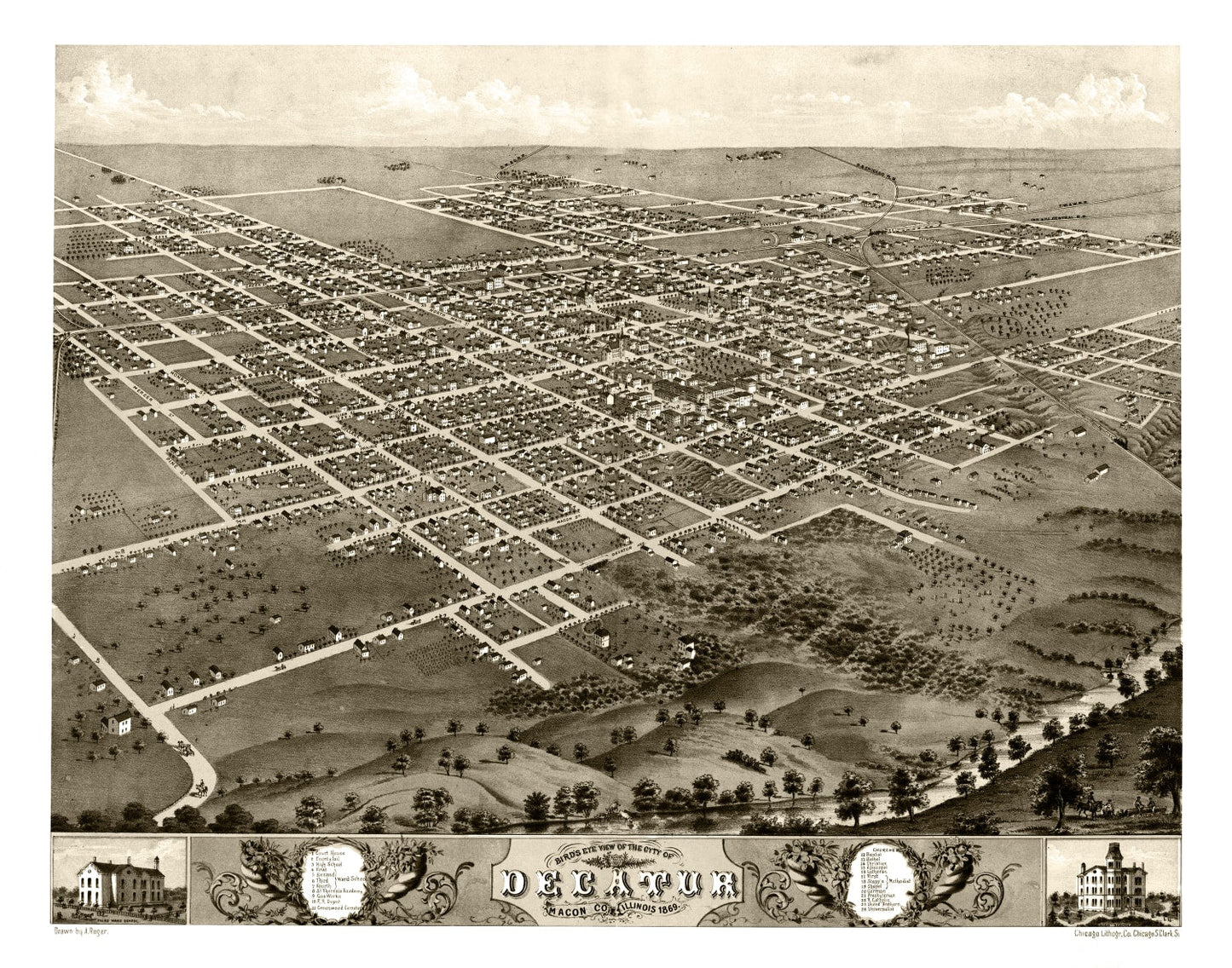 Vintage Map of Decatur, Illinois 1869