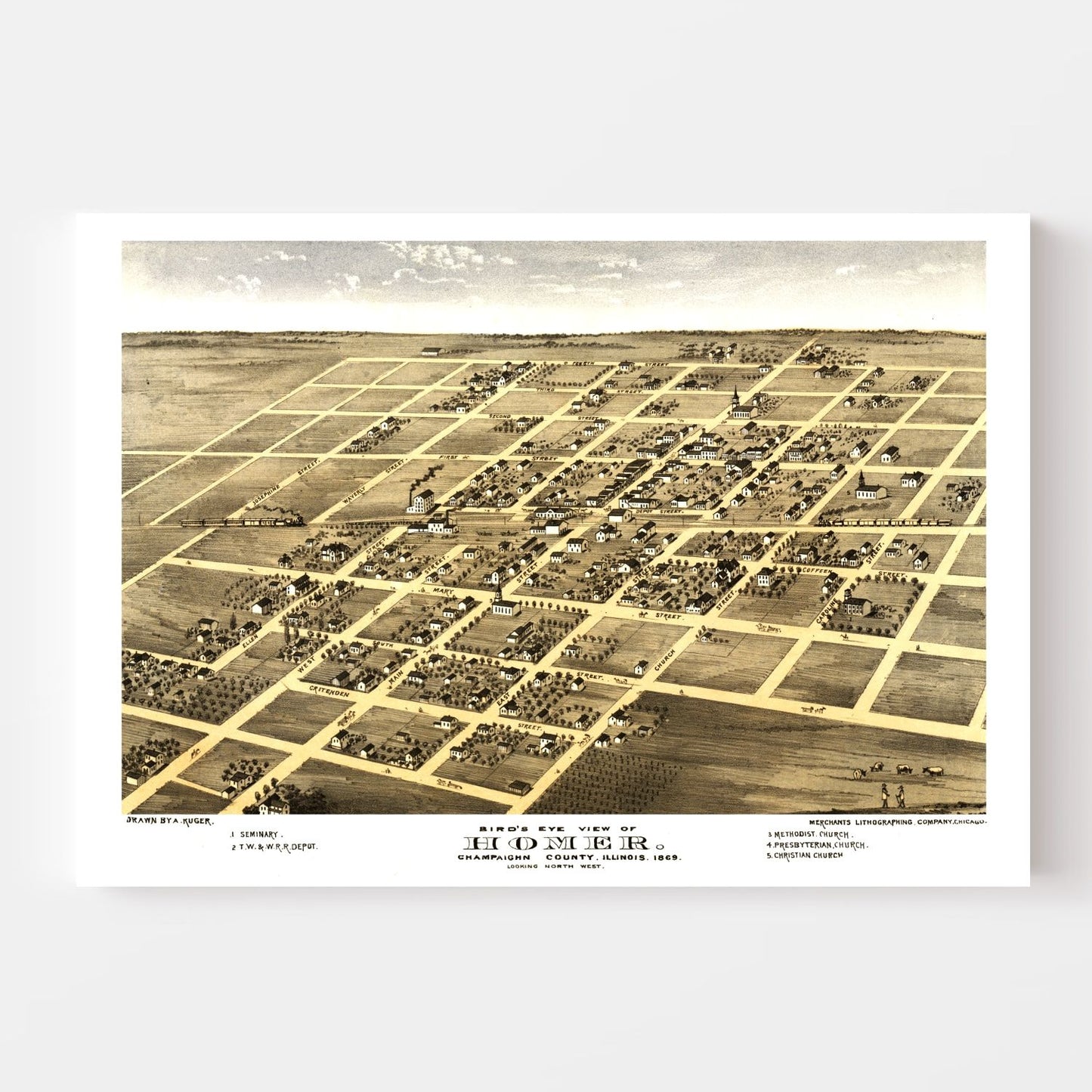 Vintage Map of Homer, Champaign County, Illinois, 1869