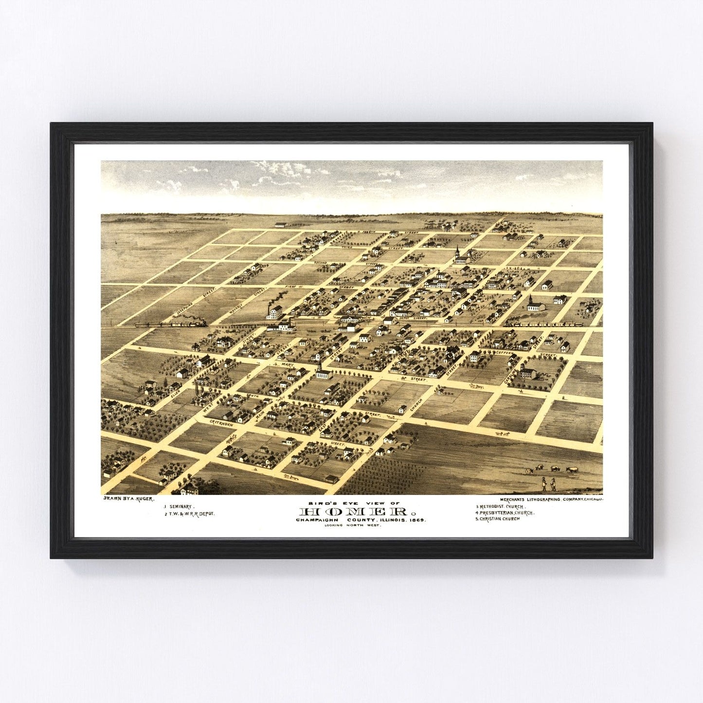 Vintage map of Homer, Champaign County, Illinois, 1869