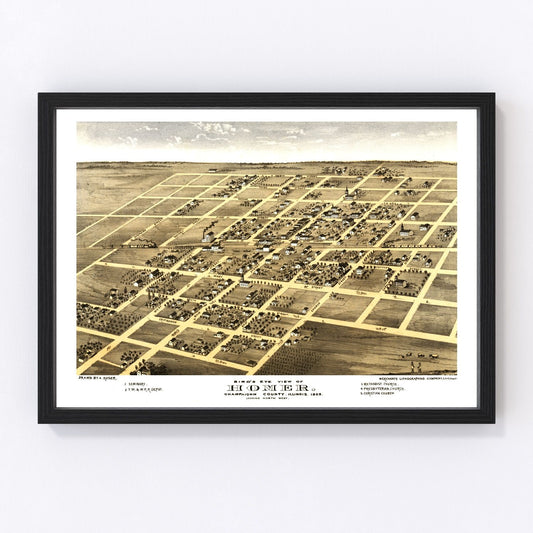 Vintage map of Homer, Champaign County, Illinois, 1869