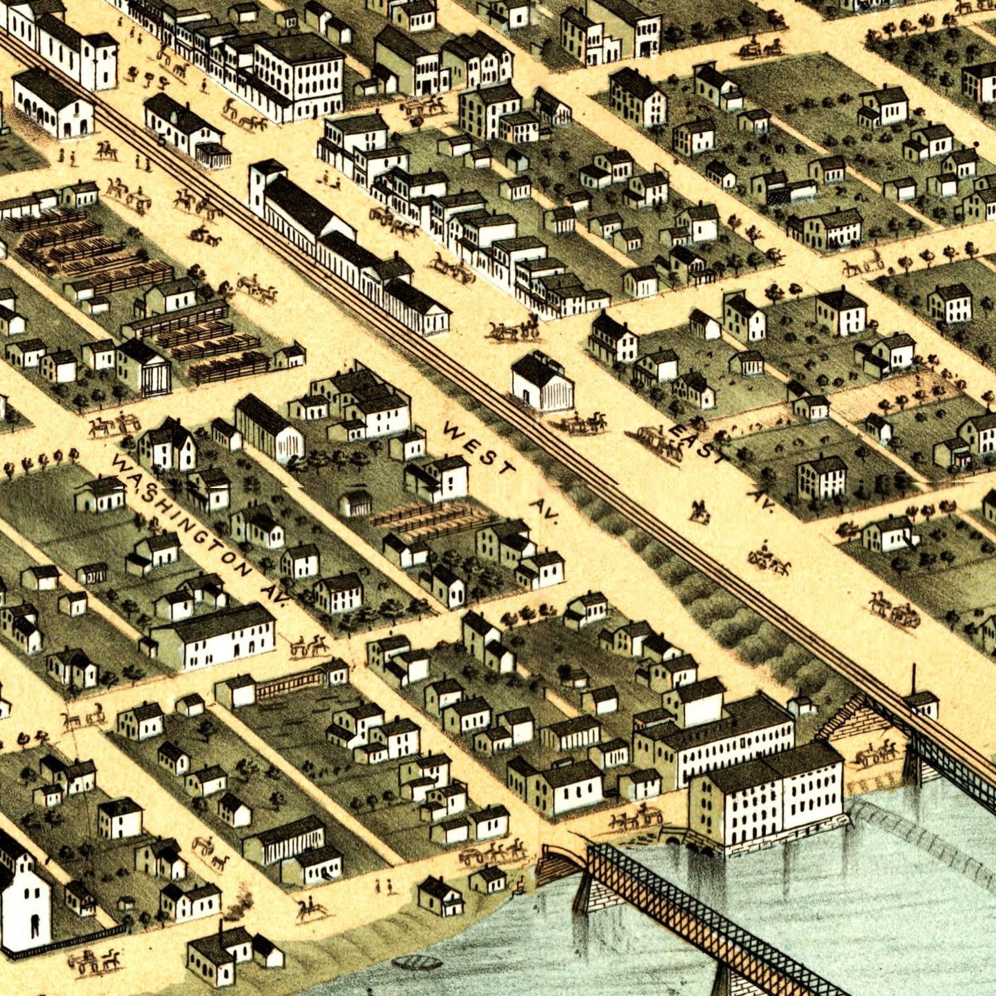Vintage Map of Kankakee, Illinois, 1869
