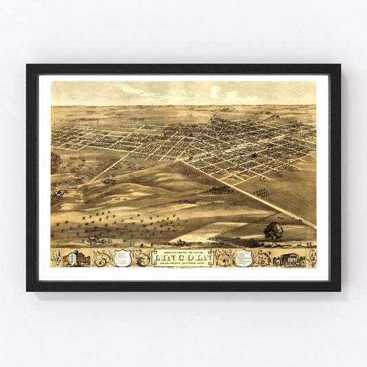 Vintage map of Lincoln, Illinois, 1869