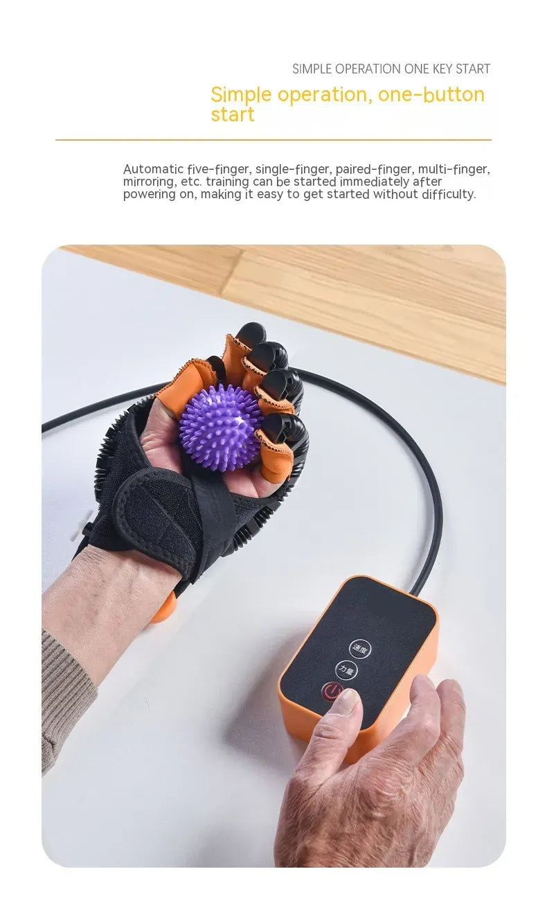 Caregiver helping patient use mirror glove for hand rehabilitation