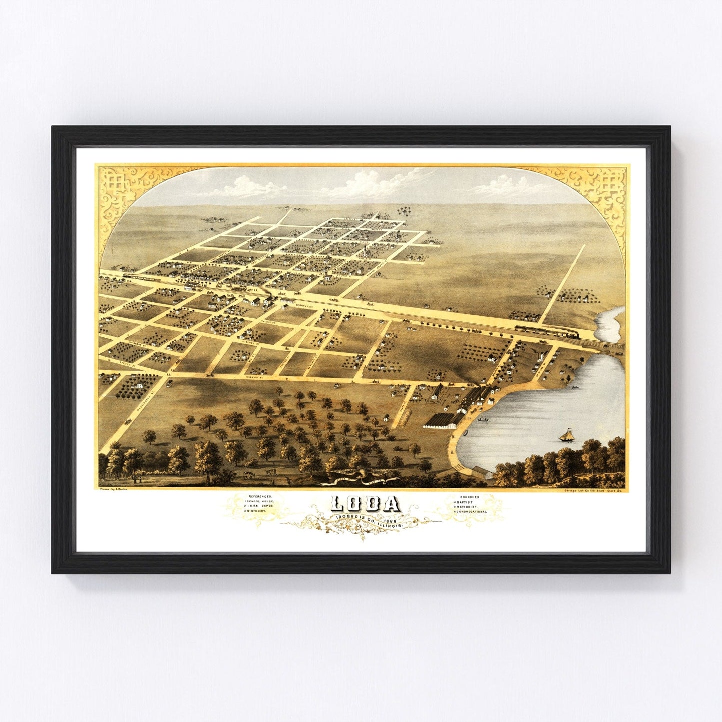 vintage map of Loda, Illinois, 1869