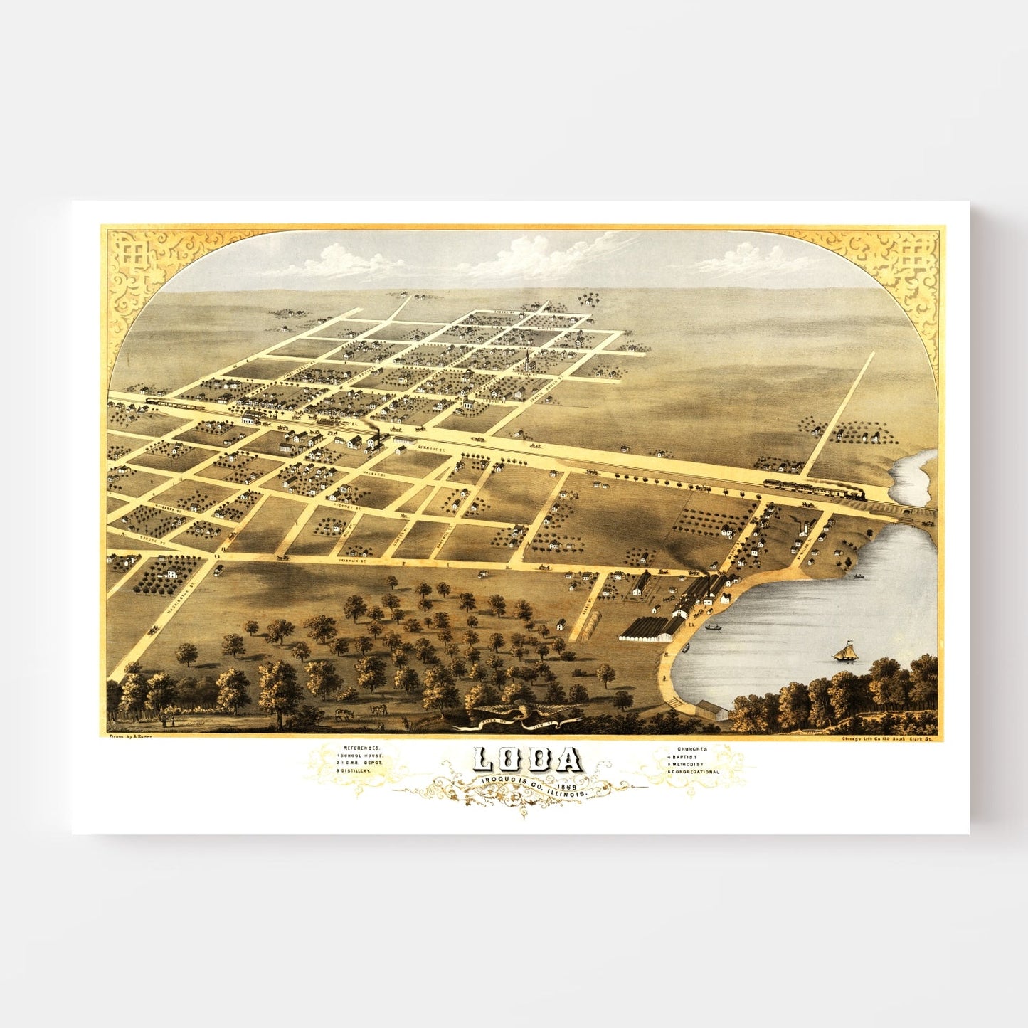 Vintage Map of Loda, Illinois, 1869