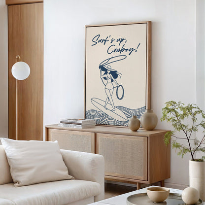 Cowgirl Surfing Western Coastal Wall Art Print