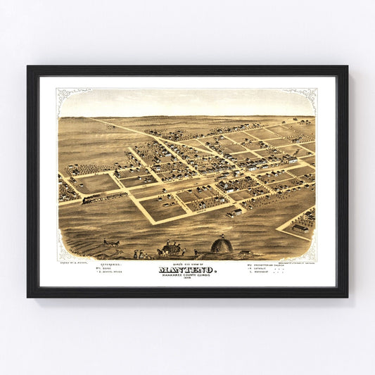 Vintage map of Manteno, Illinois, 1869