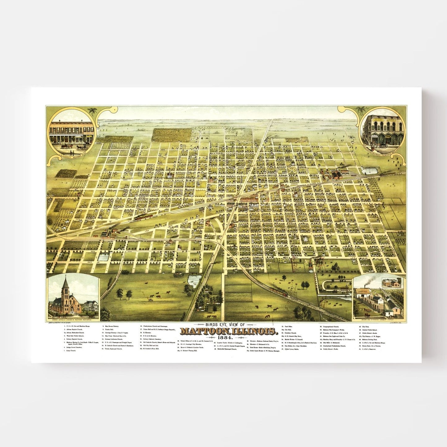 Vintage Map of Mattoon, Illinois, 1884