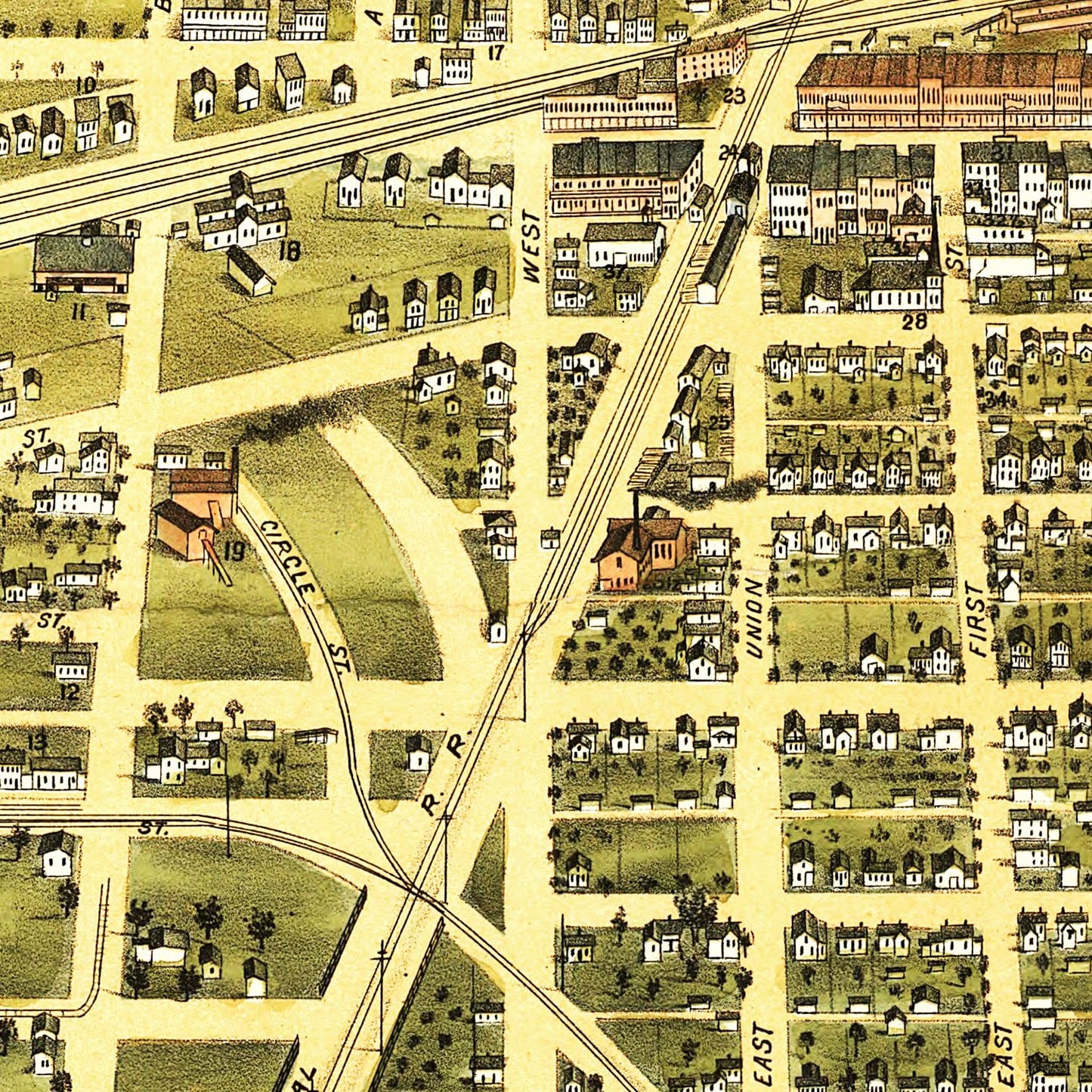 Vintage Map of Mattoon, Illinois, 1884