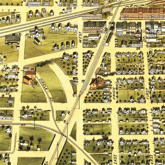 Vintage Map of Mattoon, Illinois, 1884