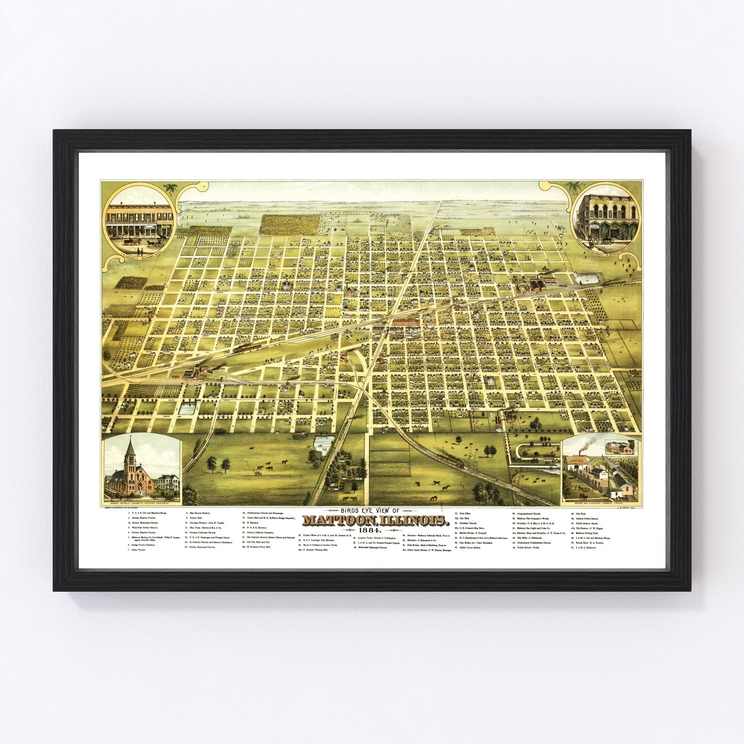 Vintage map of Mattoon, Illinois, 1884