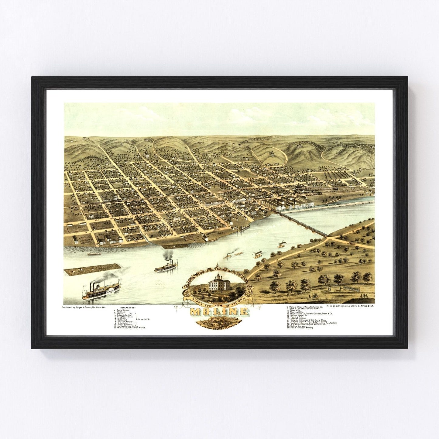 vintage map of Moline, Rock Island County, Illinois, 1869