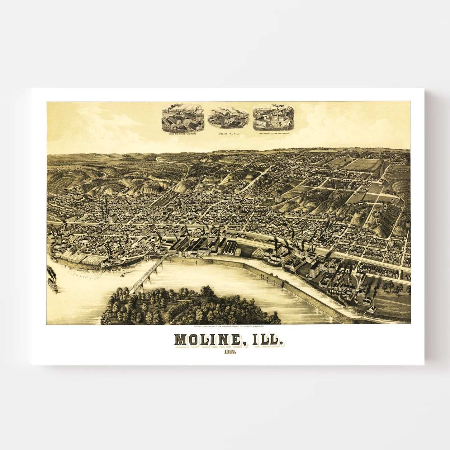 Vintage Map of Moline, Illinois, 1889