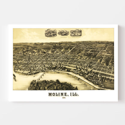 Vintage Map of Moline, Illinois, 1889