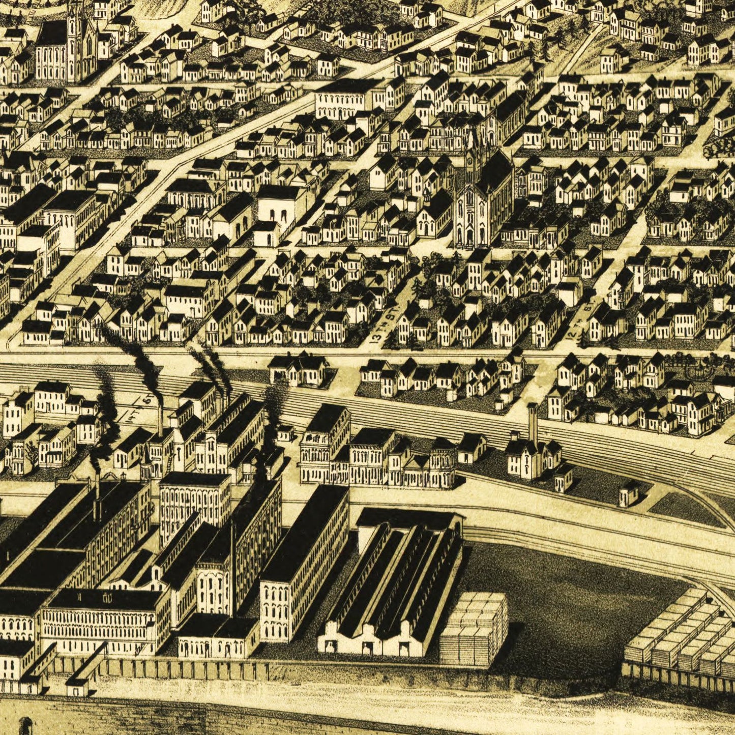 Vintage Map of Moline, Illinois, 1889