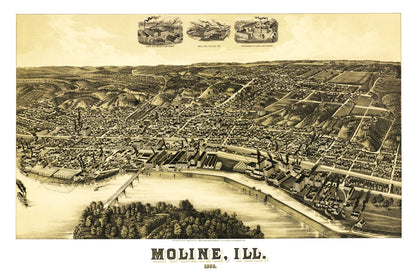 Vintage Map of Moline, Illinois, 1889