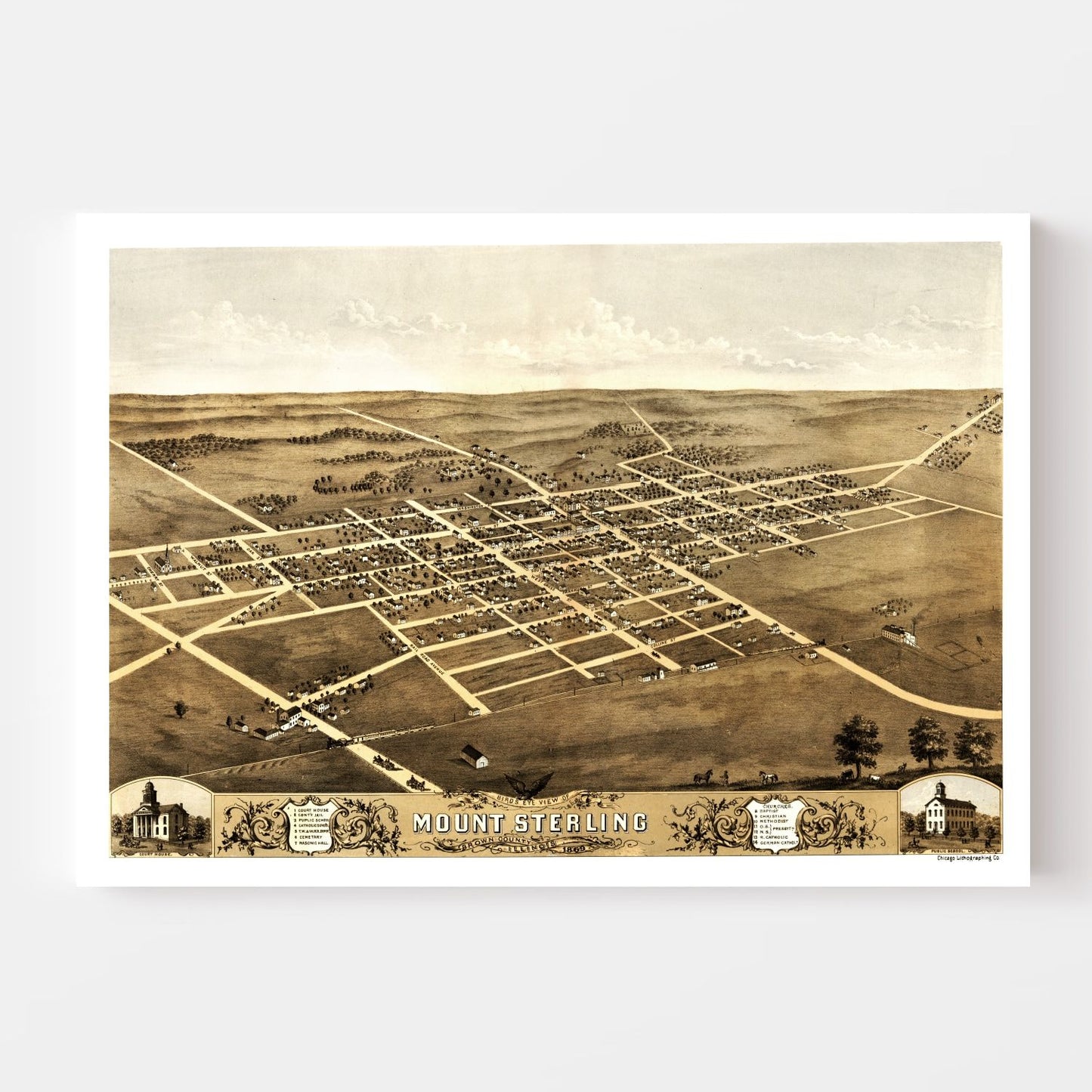 Vintage Map of Mount Sterling, Illinois, 1869