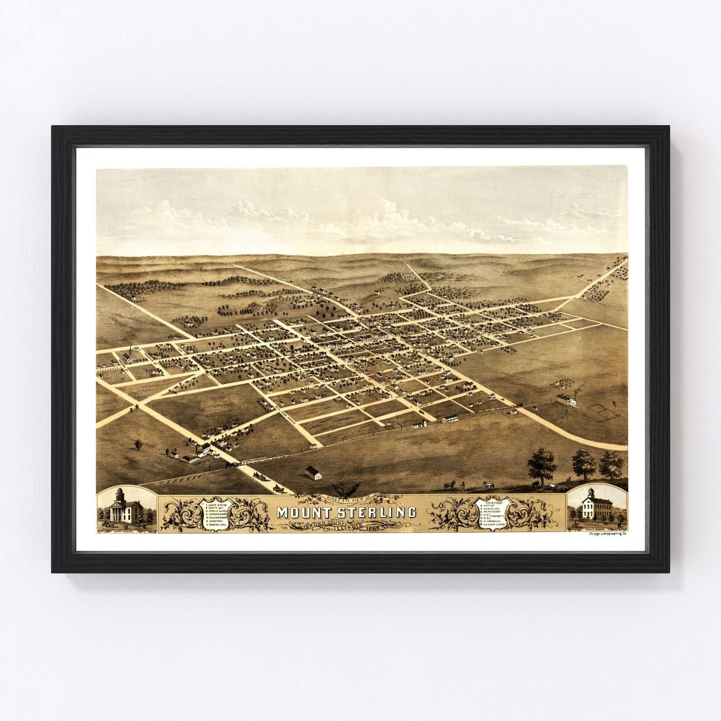 Vintage map of Mount Sterling, Brown County, Illinois, 1869