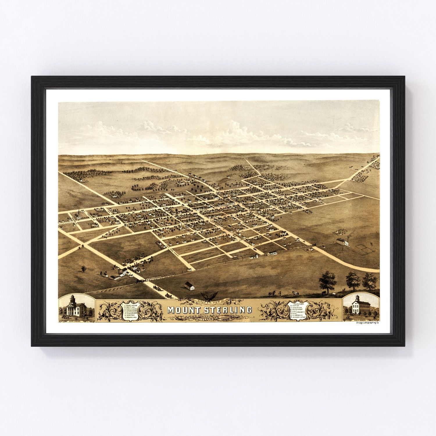 Vintage map of Mount Sterling, Brown County, Illinois, 1869