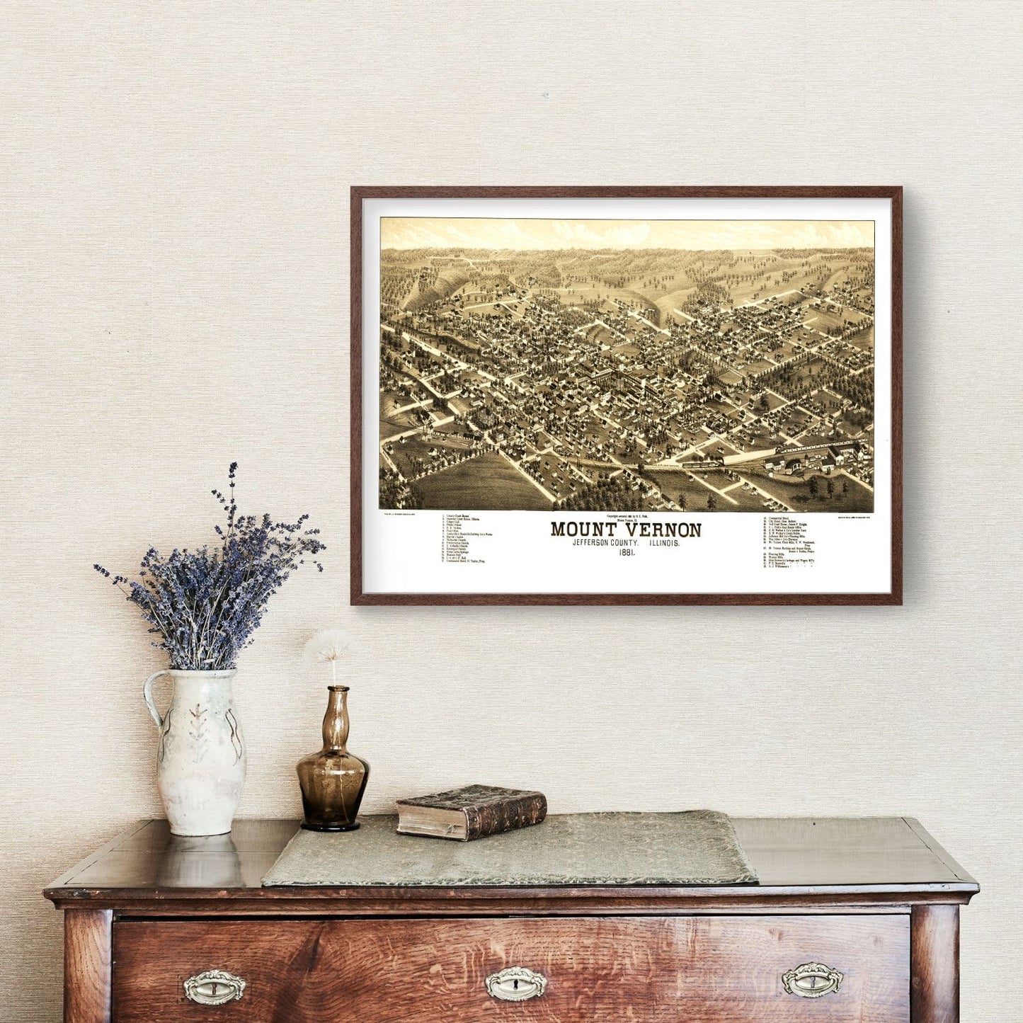 Vintage Map of Mount Vernon, Illinois, 1881