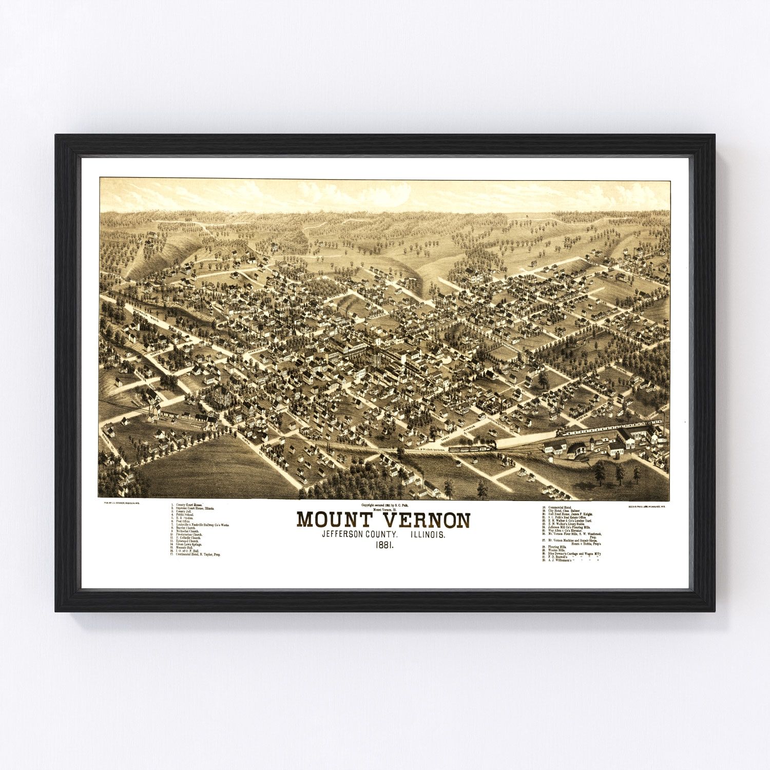 Vintage map of Mount Vernon, Illinois, 1881