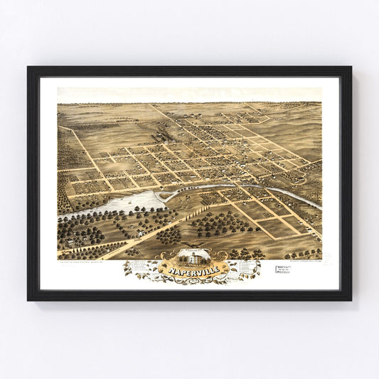 Vintage map of Naperville, Illinois, 1869