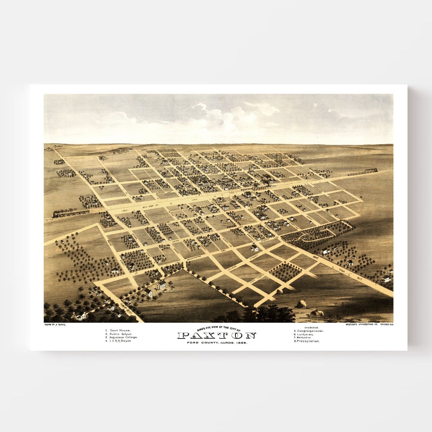 Vintage Map of Paxton, Illinois, 1869