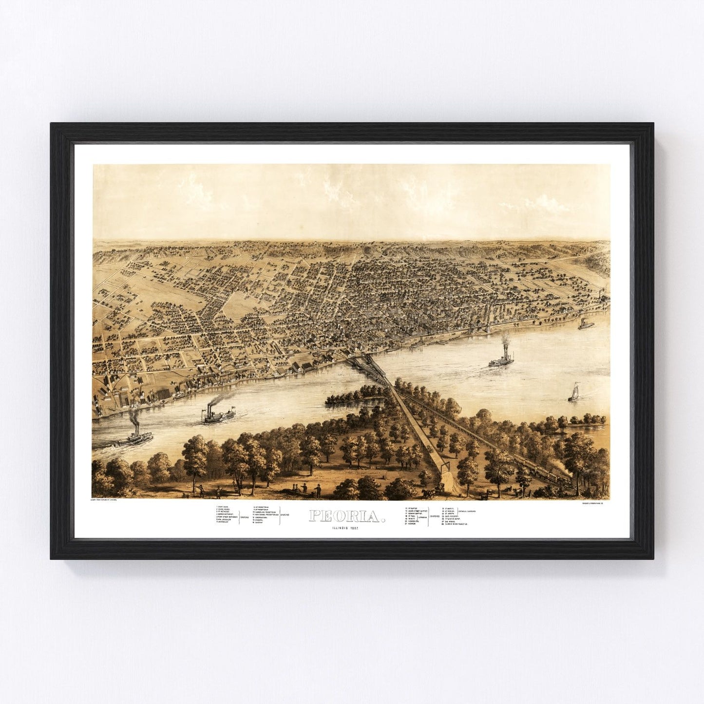 vintage map of Peoria, Illinois, 1867