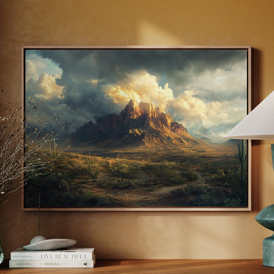 Stormy desert mountain moody western landscape print