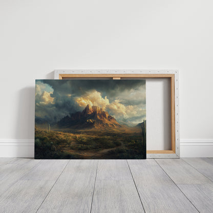 Stormy Desert Mountain Canvas – Moody Western Landscape Wall Art
