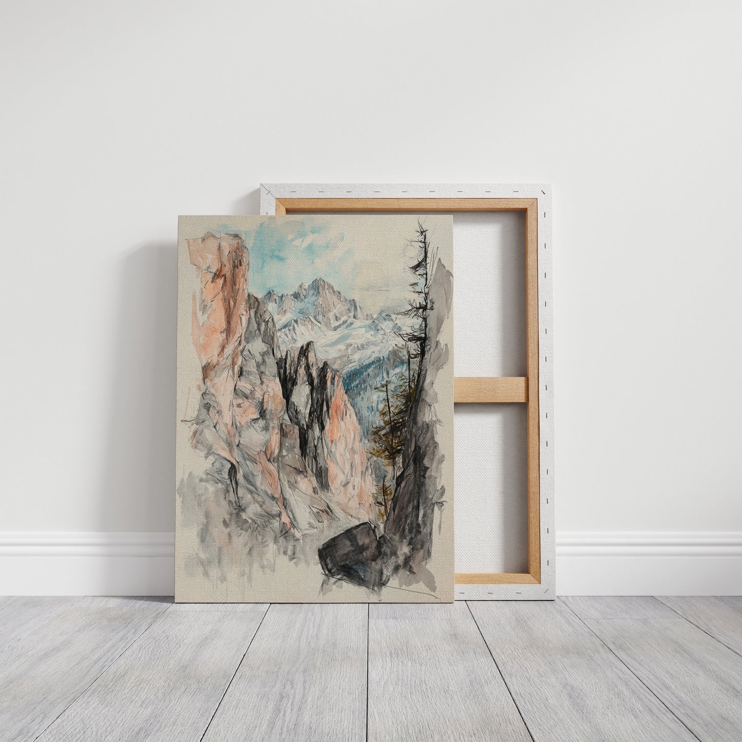 Alpine Canyon Watercolor Mountain Cliff Wall Art Print