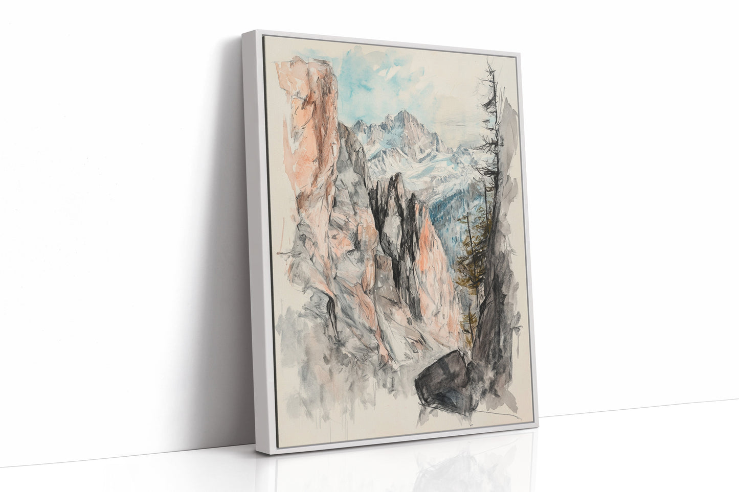 Alpine Canyon Watercolor Mountain Cliff Wall Art Print