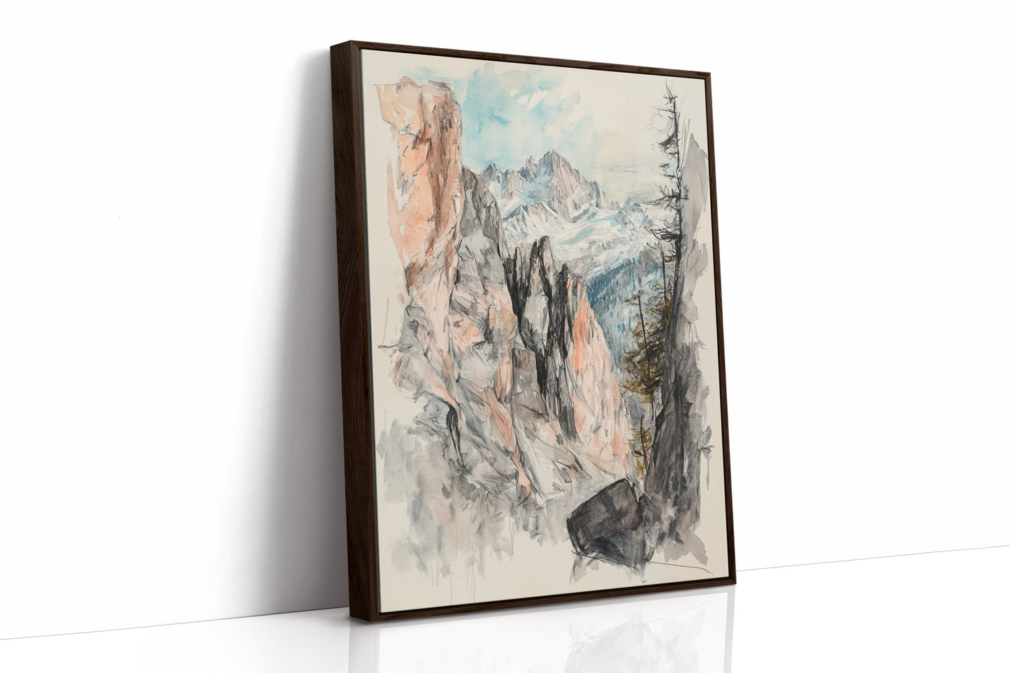 Alpine Canyon Watercolor Mountain Cliff Wall Art Print