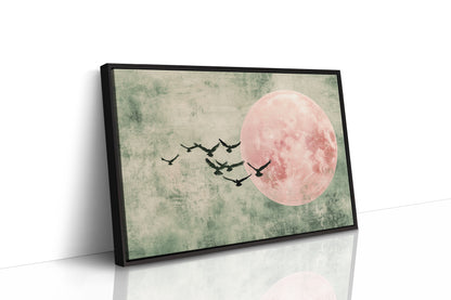 Pink Moon Wall Art - Minimalist Birds in Flight Print