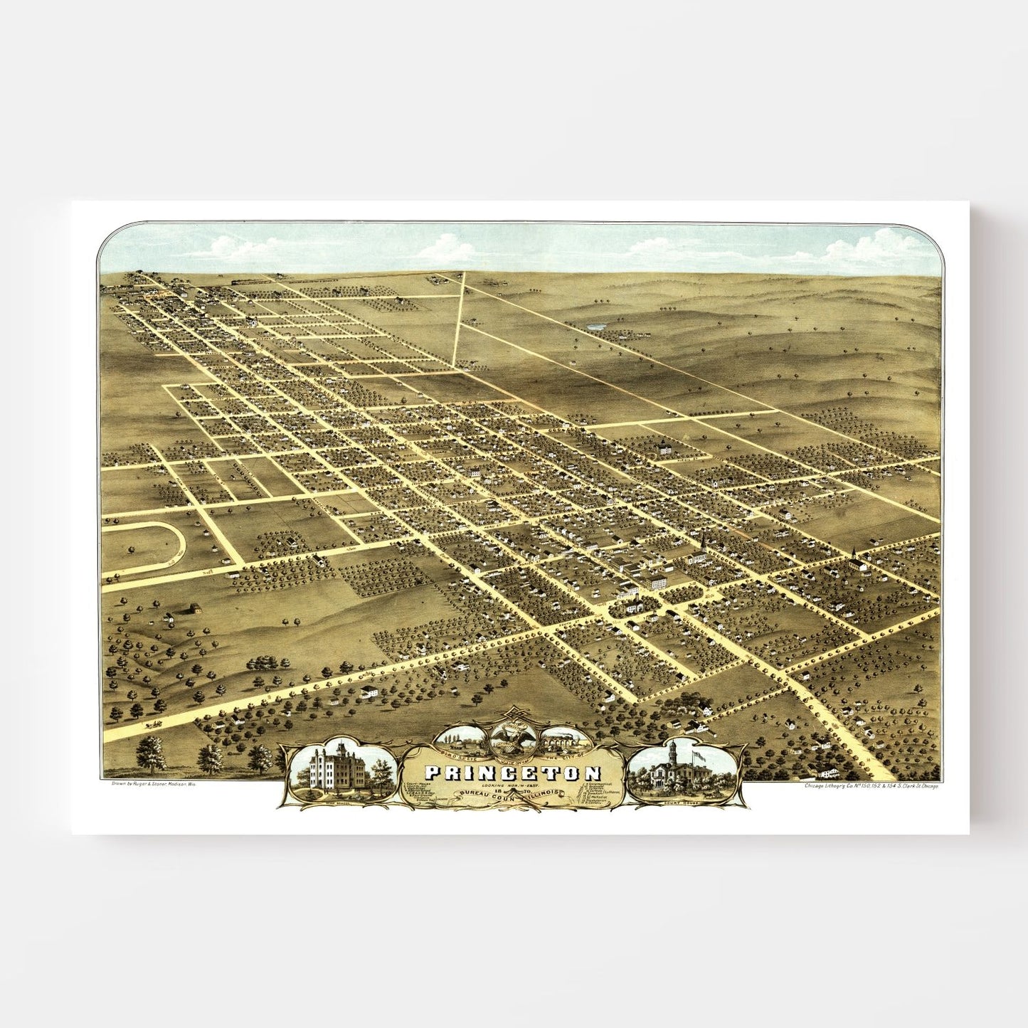 Vintage Map of Princeton, Illinois, 1870