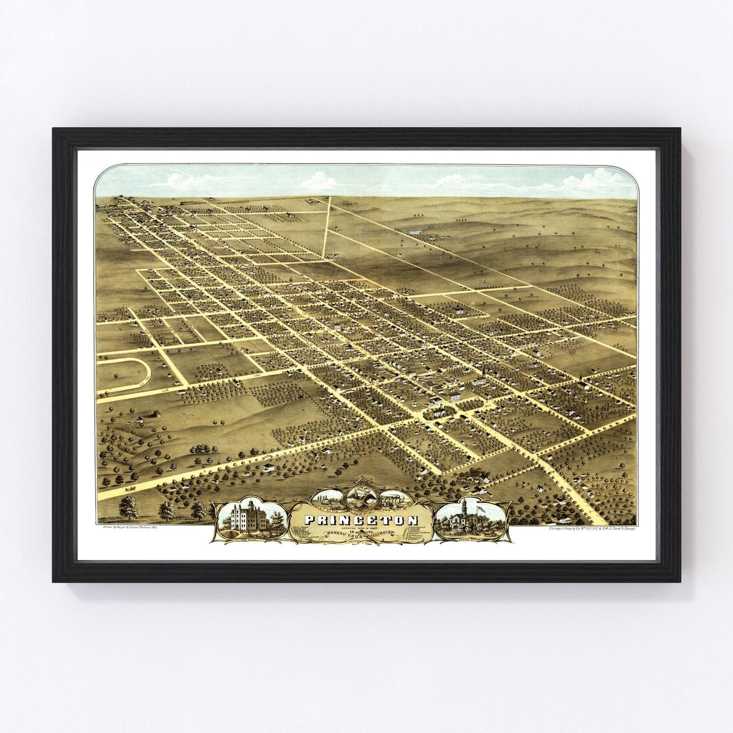 Vintage map of Princeton, Illinois, 1870