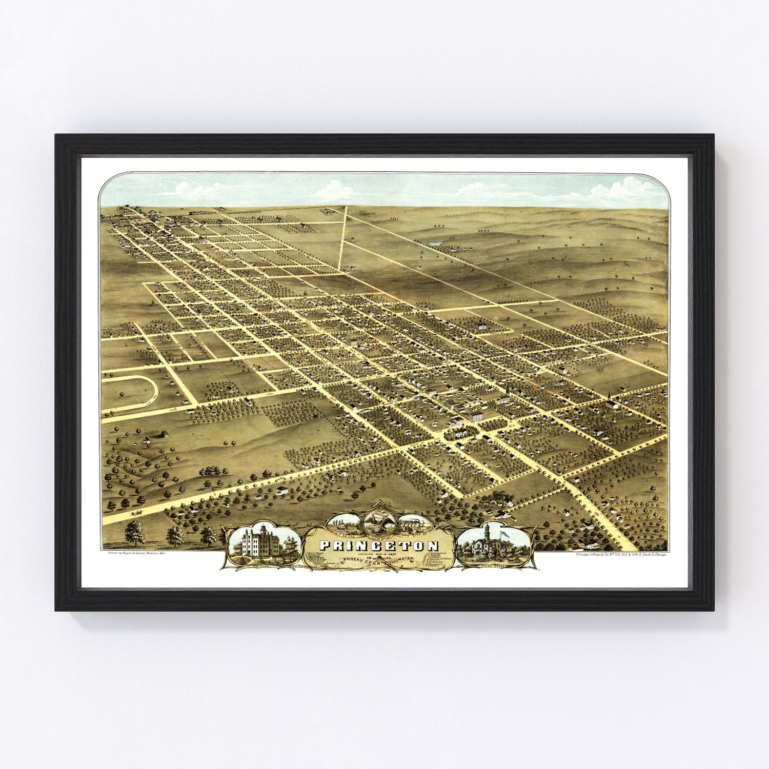 Vintage map of Princeton, Illinois, 1870