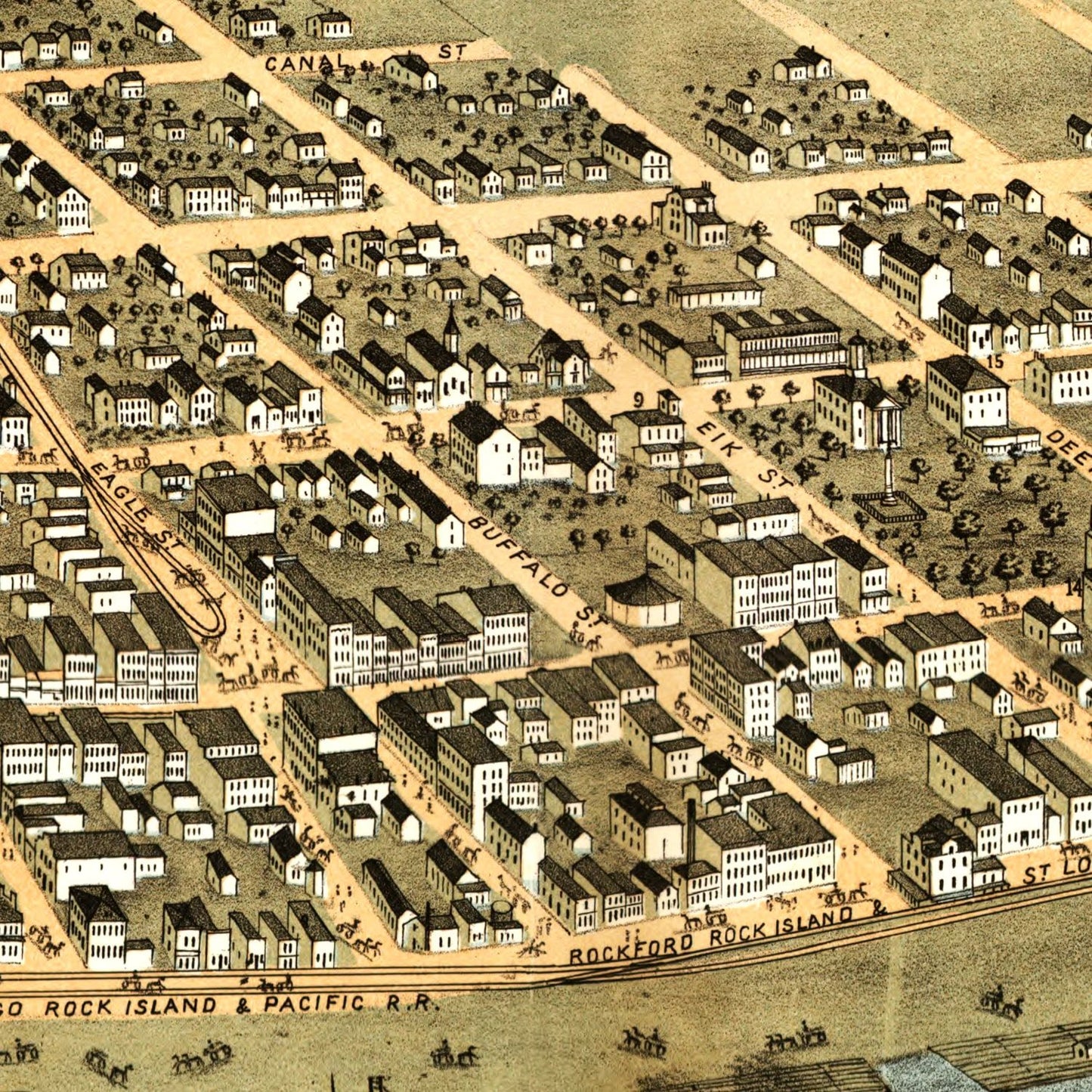 Vintage Map of Rock Island, Illinois, 1869