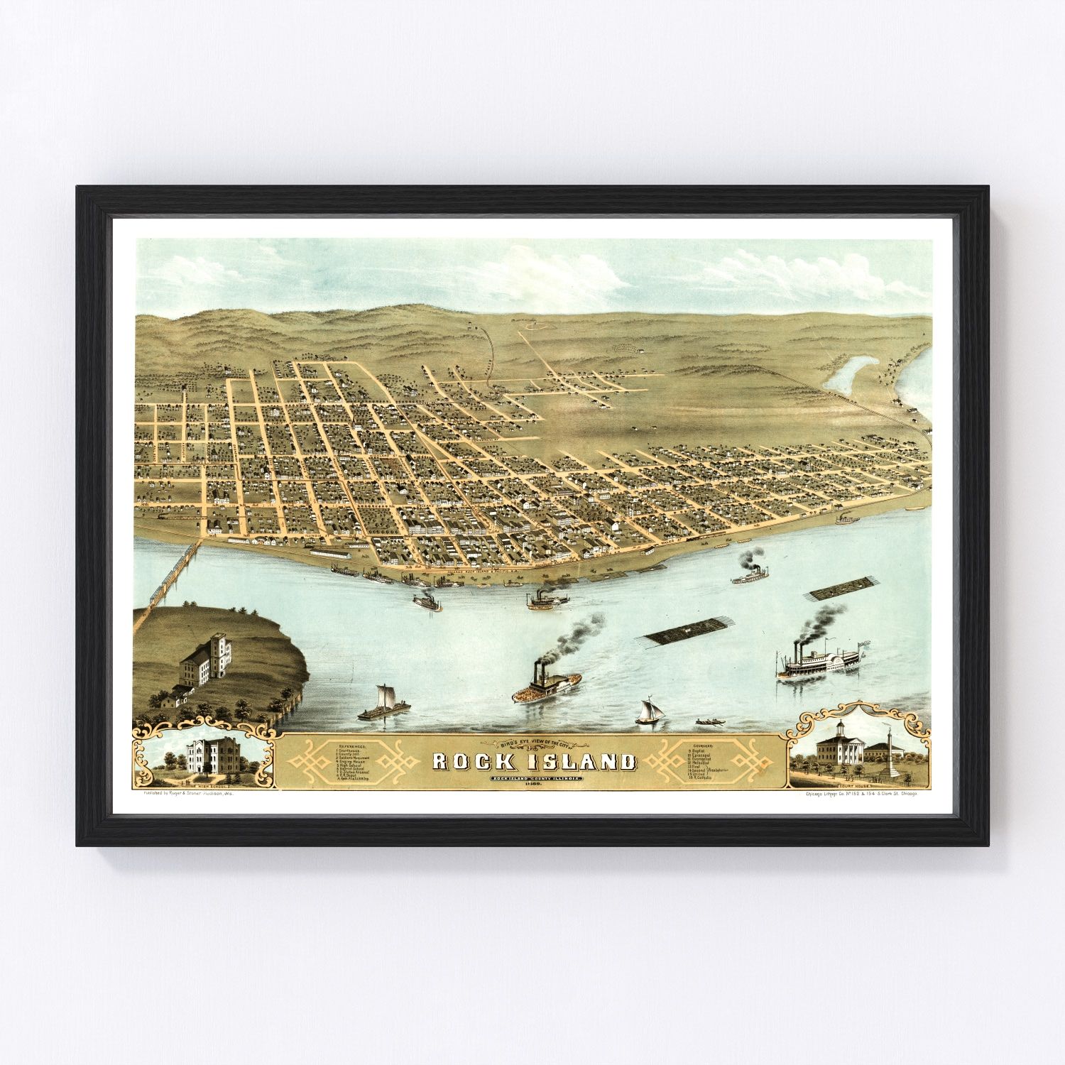 vintage map of Rock Island, Illinois, 1869
