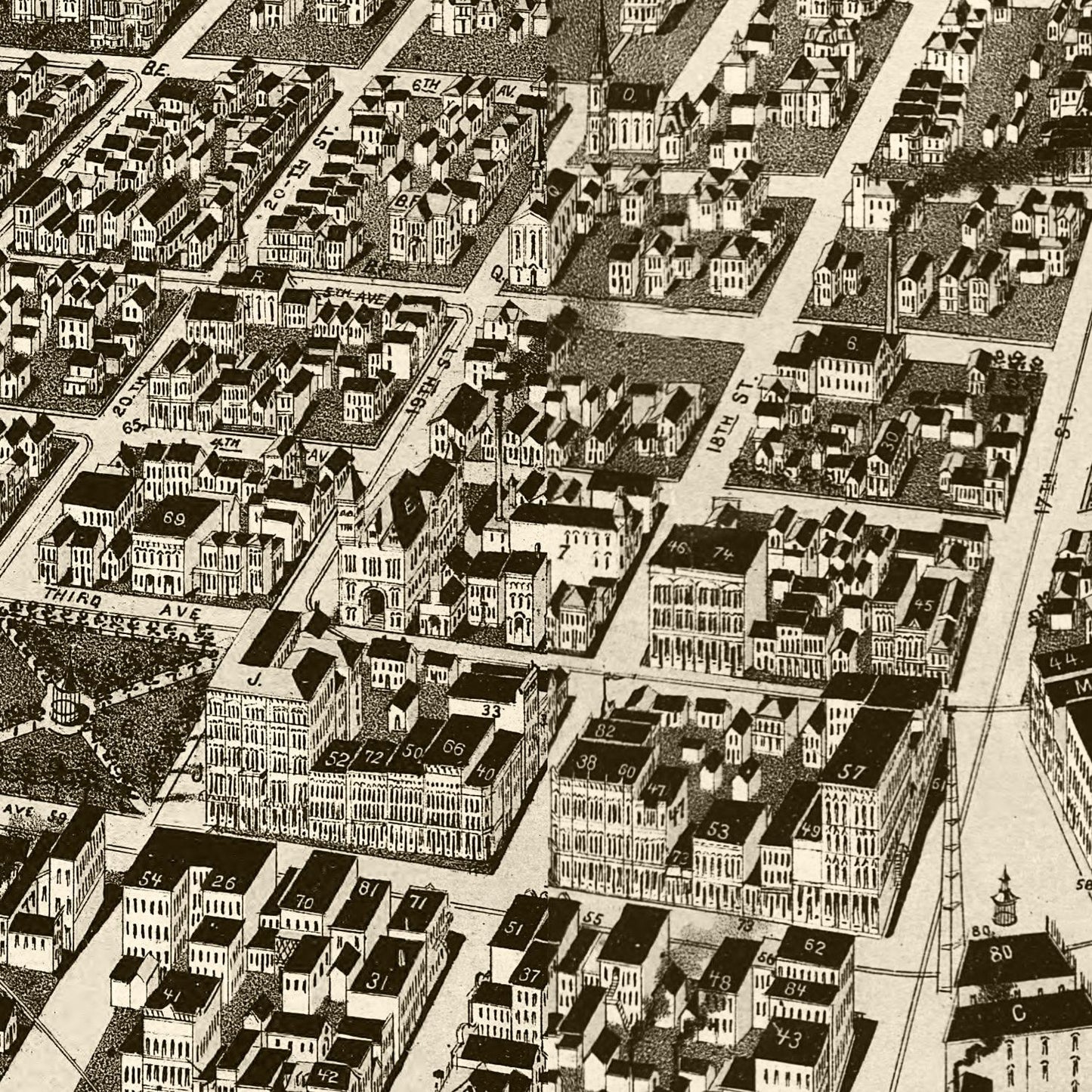 Vintage Map of Rock Island, Illinois, 1889