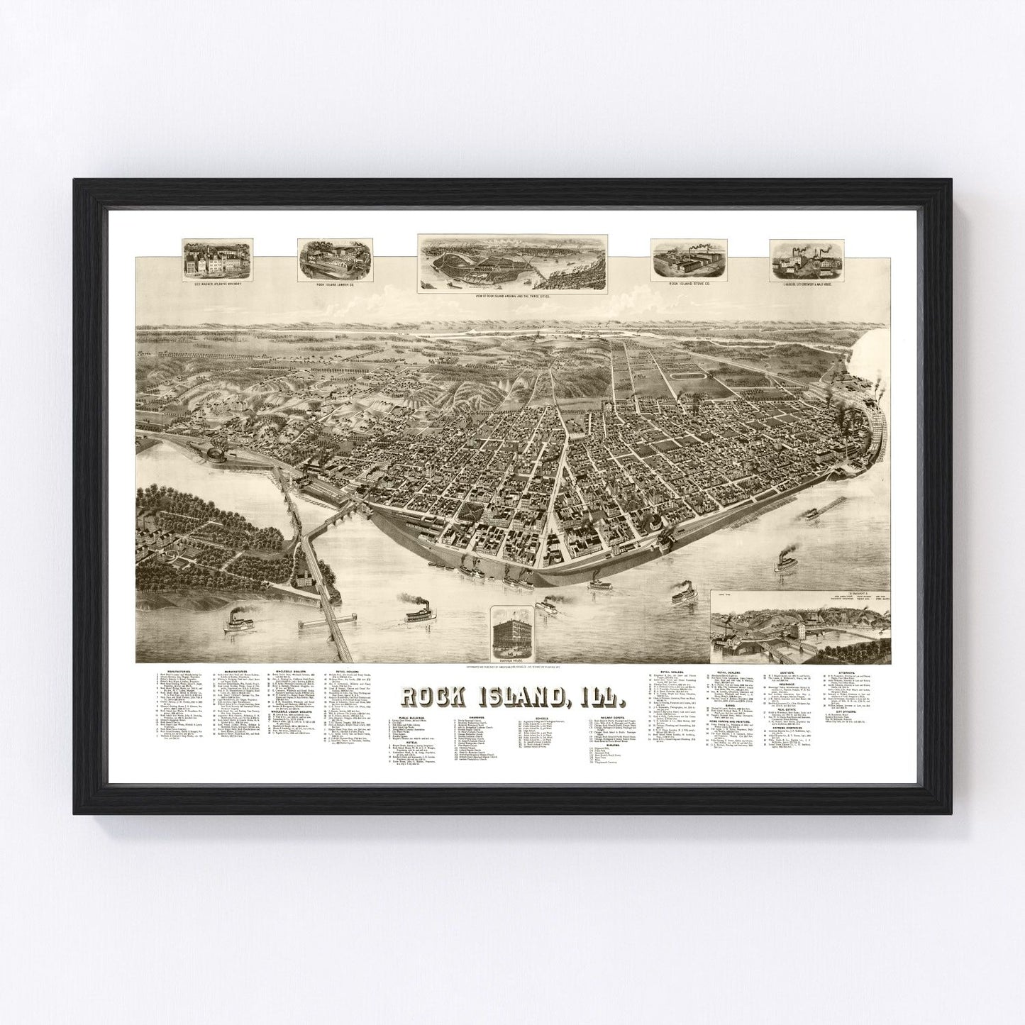 vintage map of Rock Island, Illinois, 1889