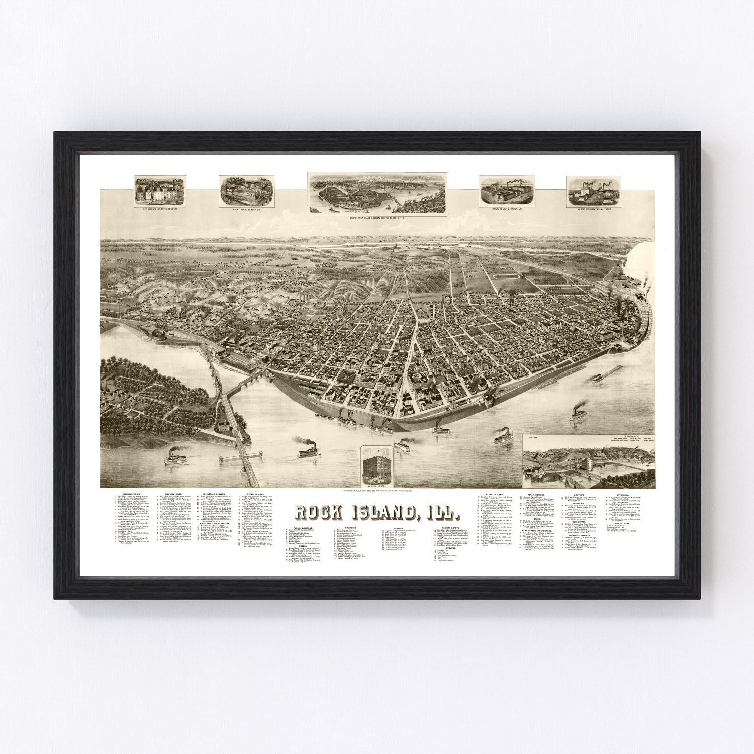 vintage map of Rock Island, Illinois, 1889